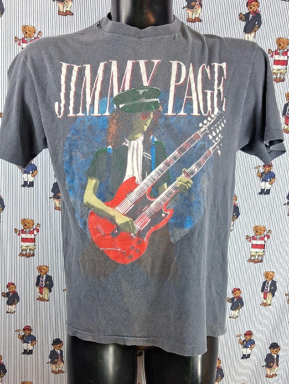 Vintage 80s Jimmy Page Black Faded Single Stitch Led Zepplin Xl Tour T-shirt
